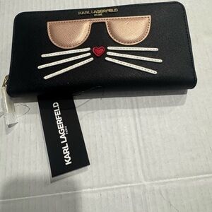 Karl Lagerfeld Black and Gold Cat Face Wallet  NWT